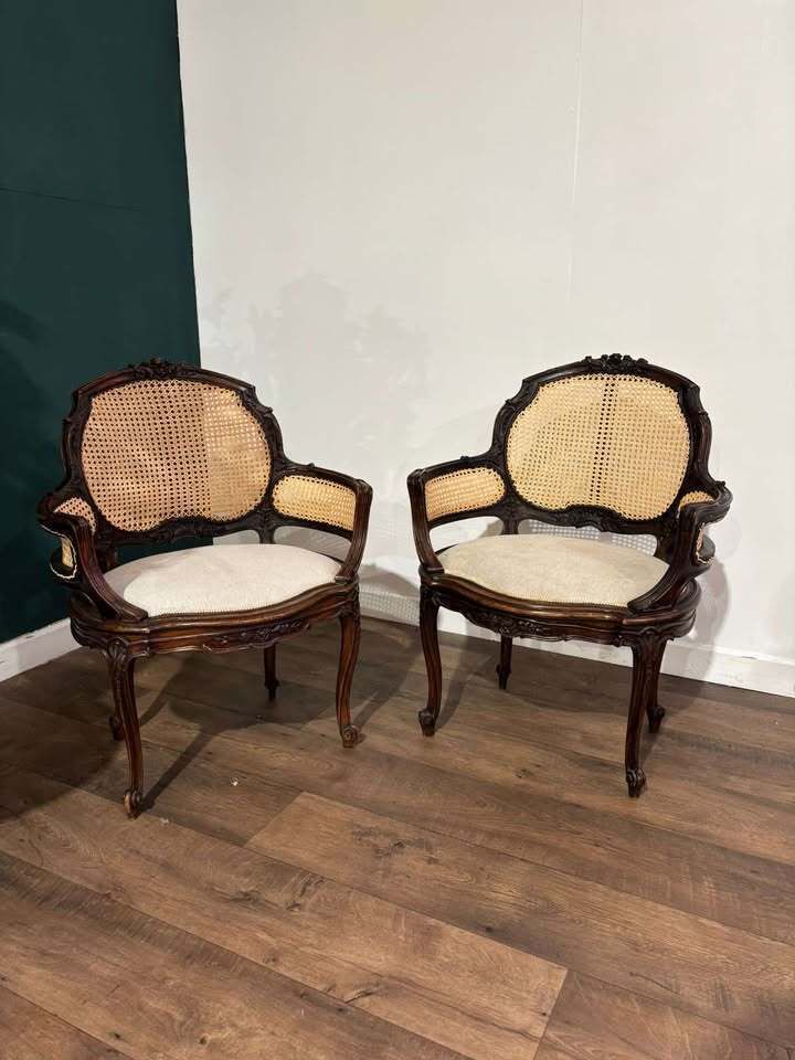 Pair Of French Louis XV Style Walnut Bergere Elbow Chairs photo 729.0