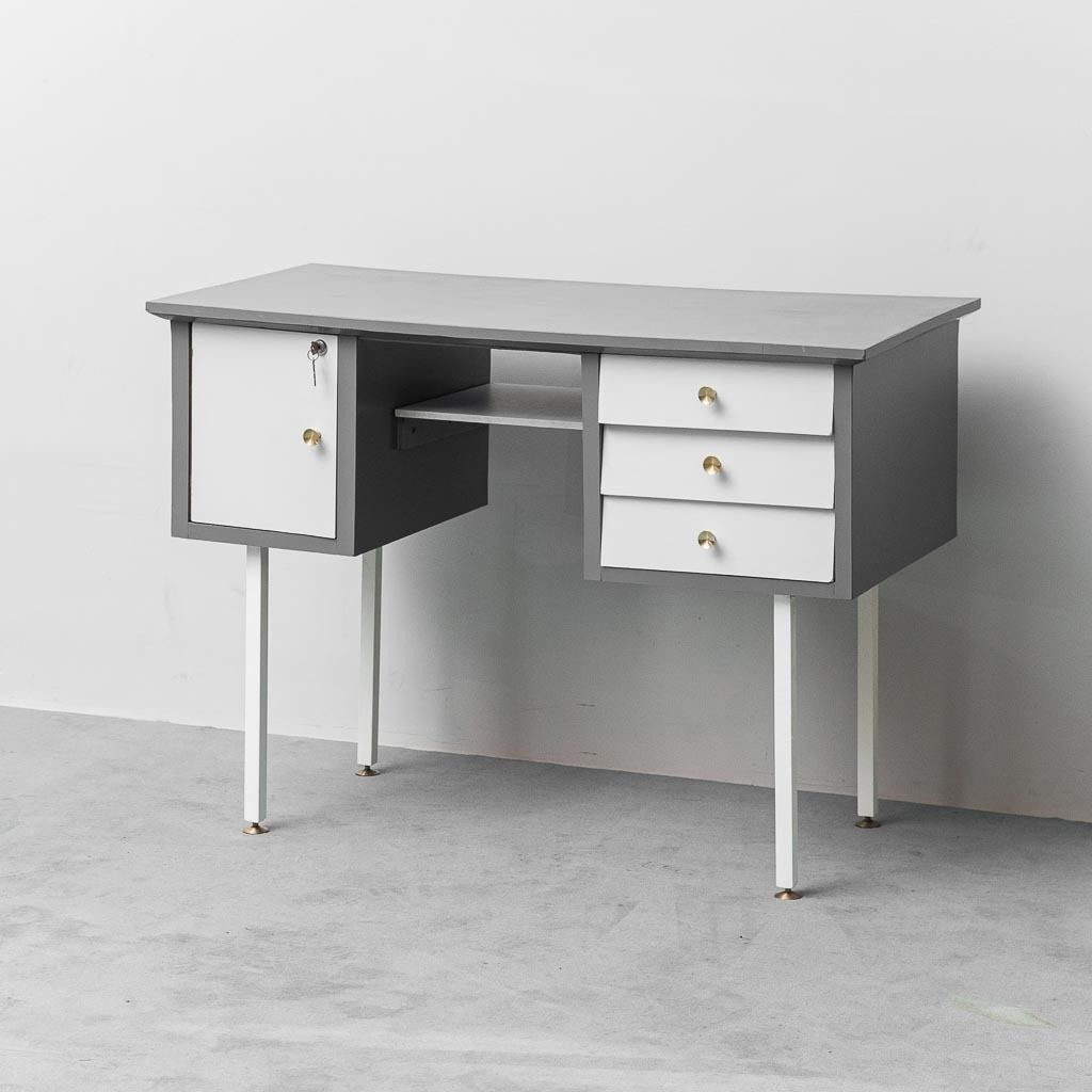Vintage Desk With Drawers And Metal Legs, 1970s Modern Antiques