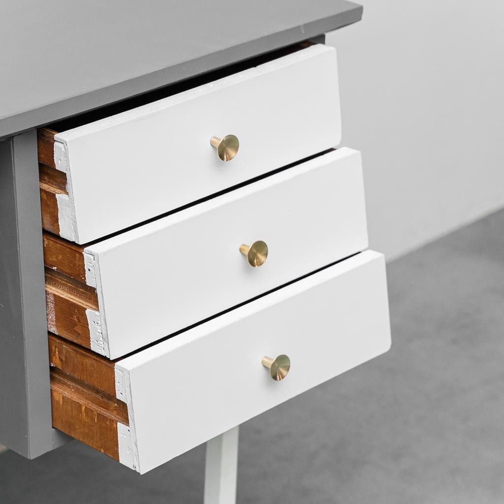 Vintage Desk With Drawers And Metal Legs, 1970s Modern Antiques photo vinterior