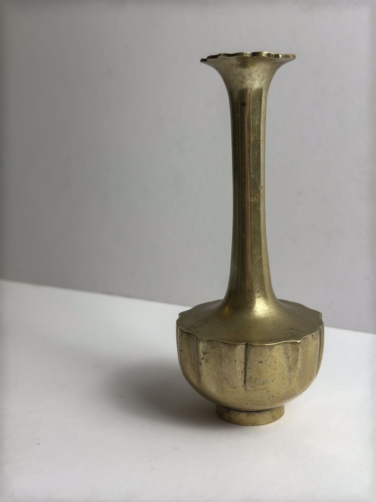 Art Nouveau Brass Solifleur Bud Vase With Lotus Form, Central Europe, C. 1910s photo vinterior