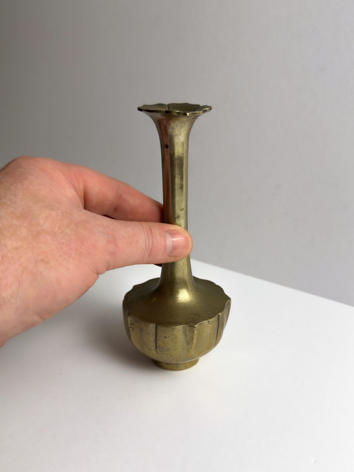 Art Nouveau Brass Solifleur Bud Vase With Lotus Form, Central Europe, C. 1910s photo buy