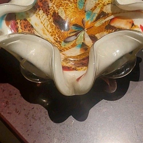 All Fruits Murano Glass Bowl By Dino Martens With Gold Flakes 1960s photo Home Decor