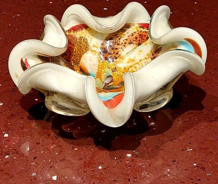 All Fruits Murano Glass Bowl By Dino Martens With Gold Flakes 1960s photo 172.0