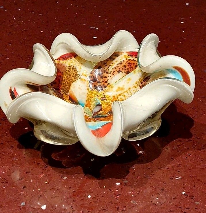 All Fruits Murano Glass Bowl By Dino Martens With Gold Flakes 1960s photo vinterior