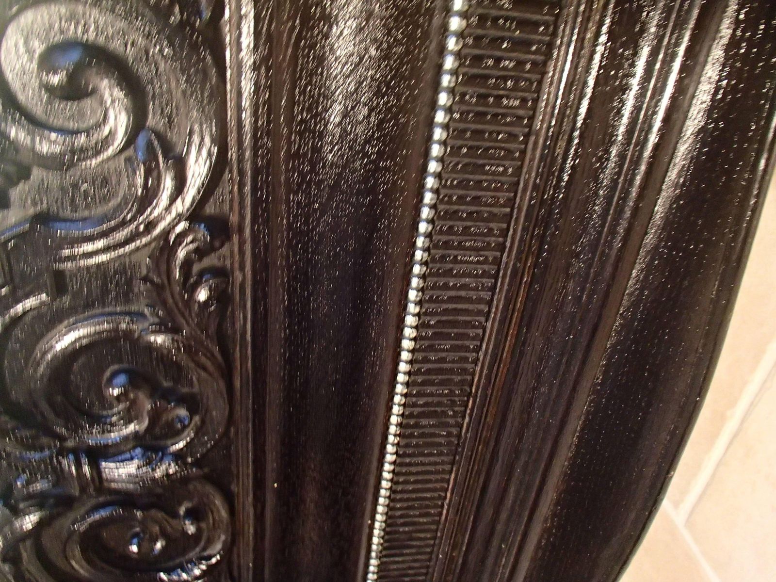 1880s Black Oak Cabinet With Carved Ornaments Original Silver Chrome Mirror photo 4283.0