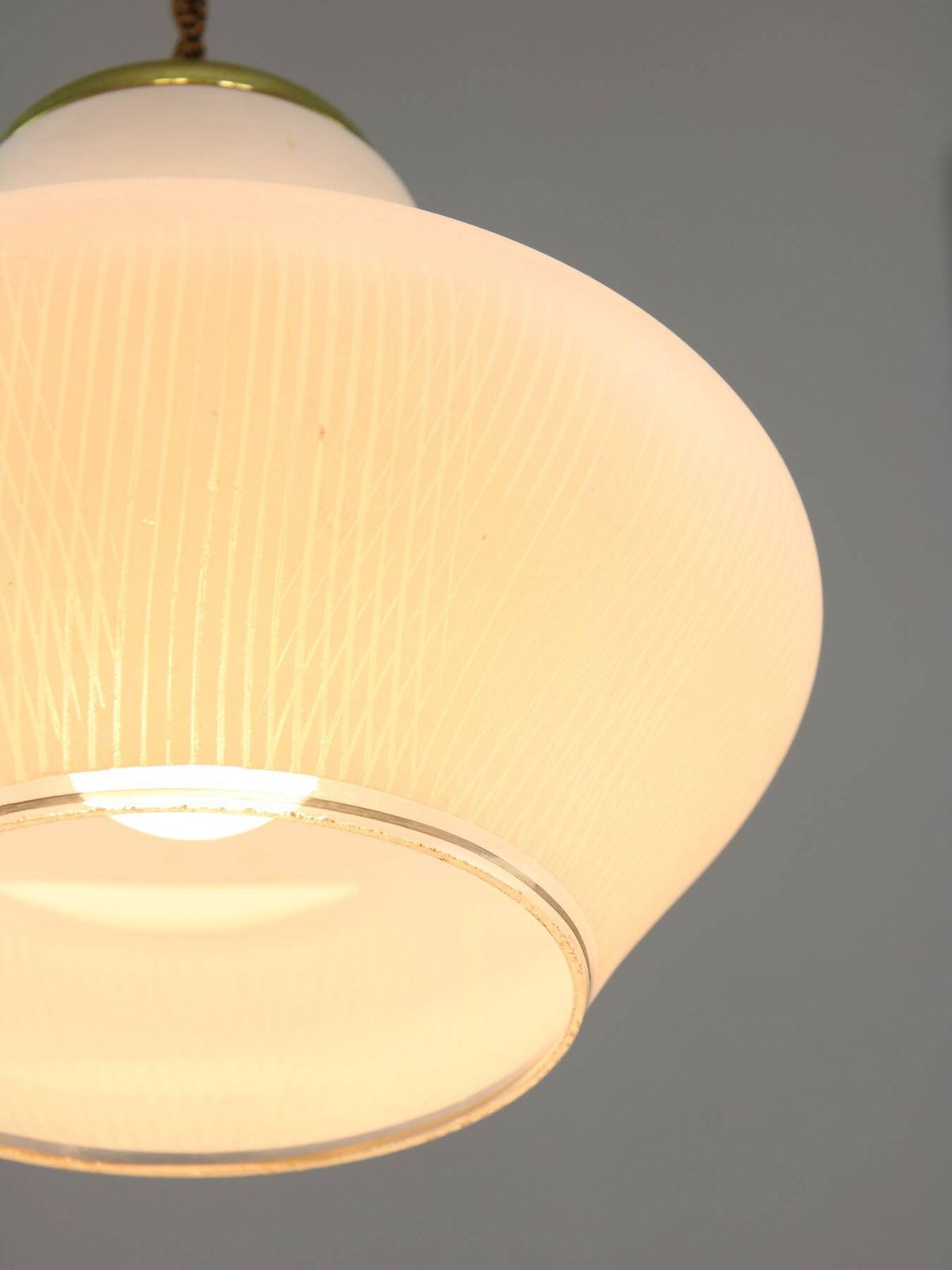 Lighting Small Italian Mid Century Pendant Lamp In Brass And Opaline Glass photo