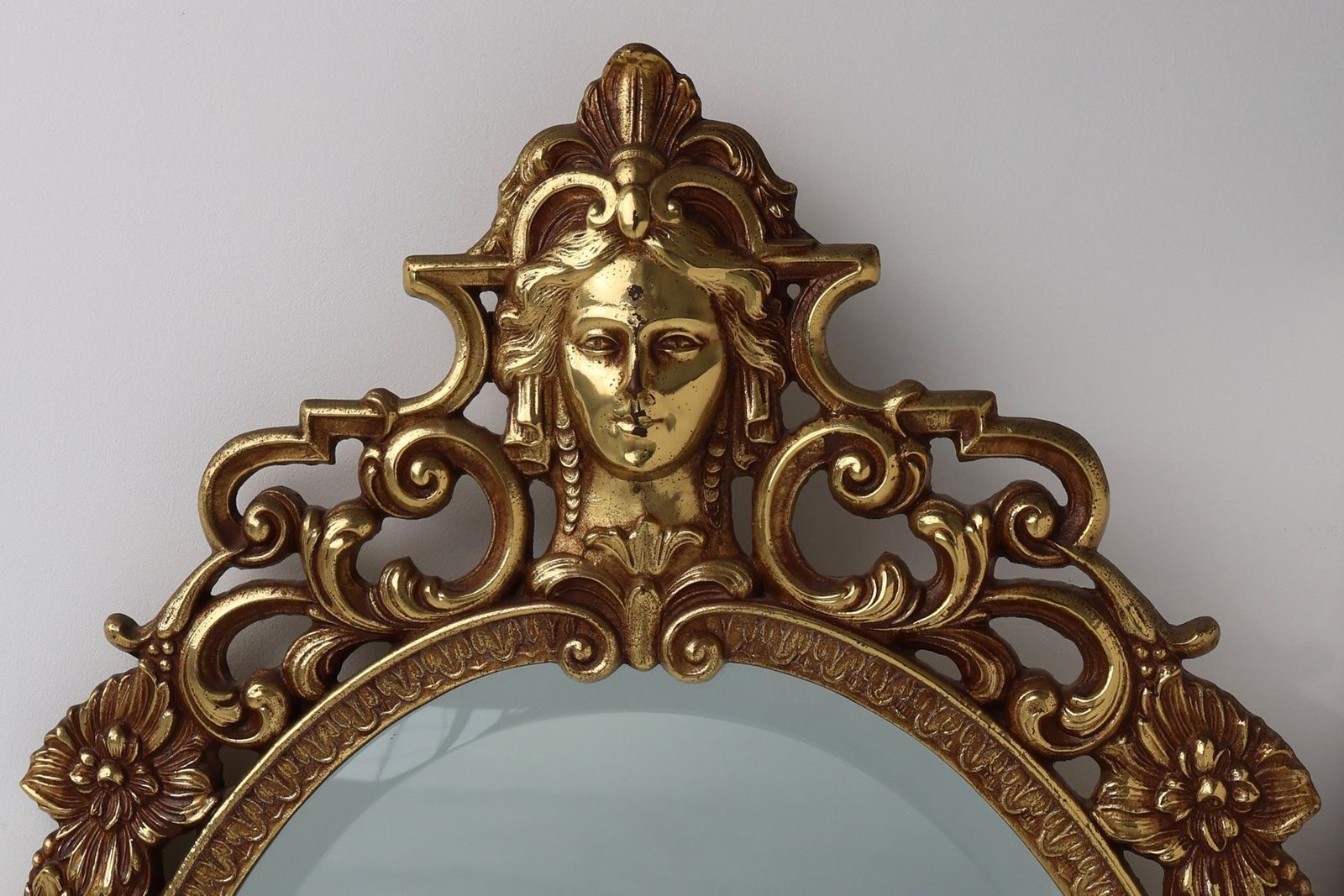 Vintage French Baroque Louis XV Style Metal Mirror 1950s photo for sale