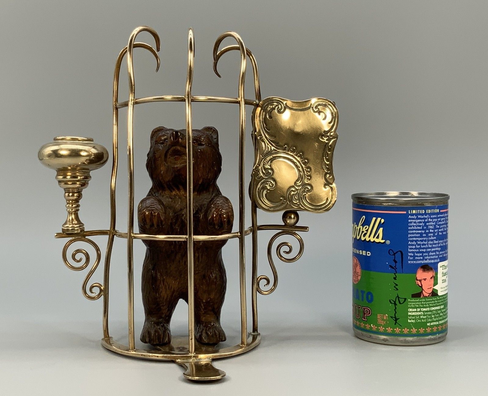 Rare 19thc Carved Black Forest Bear Novelty Desk Top Candle + Matchstick Holder photo furniture
