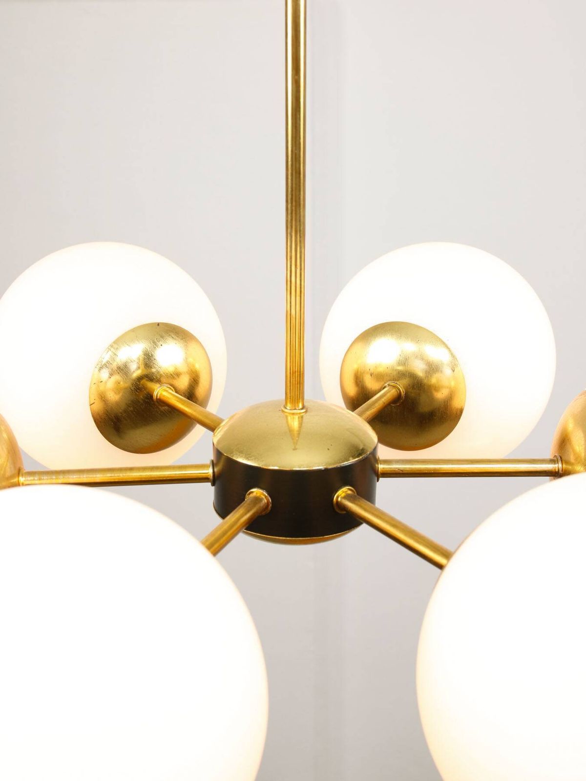 photo buy Sputnik 6 Arm Chandelier In Mid Century Modern Italian Style With Opaline Shades, 19