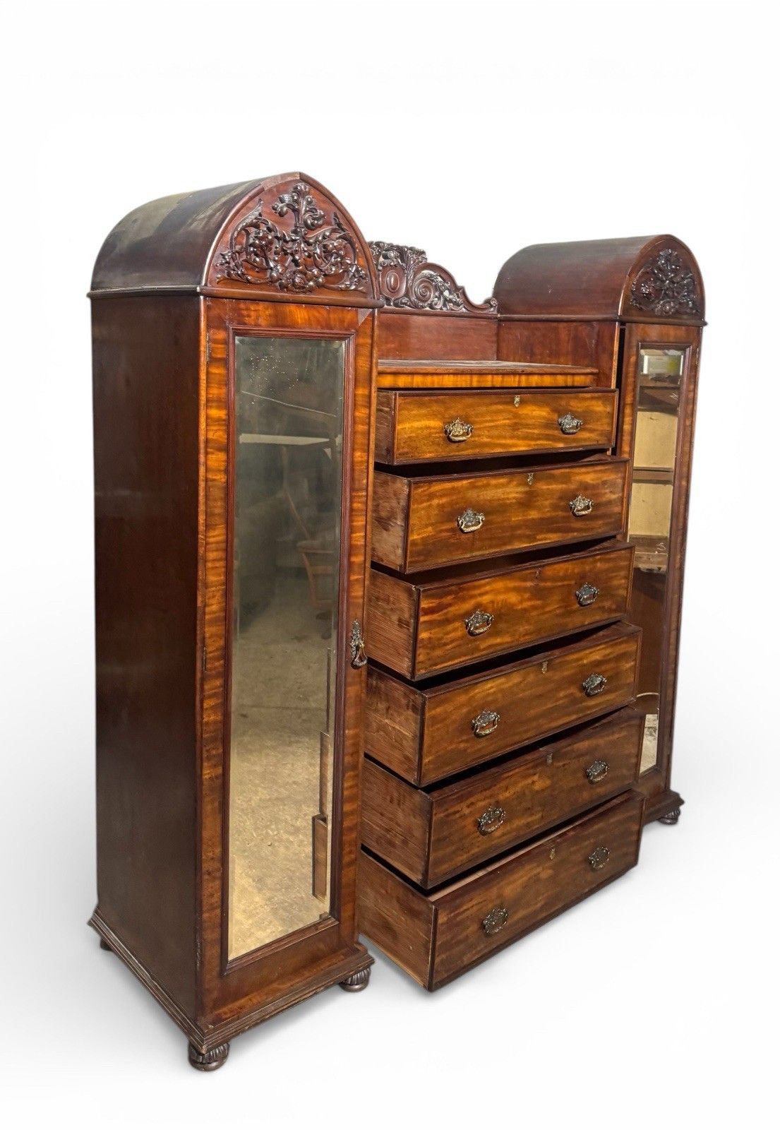 795.0 Antique Flemish Mahogany Wardrobe  Combination Wardrobe Dome Top Victortian photo