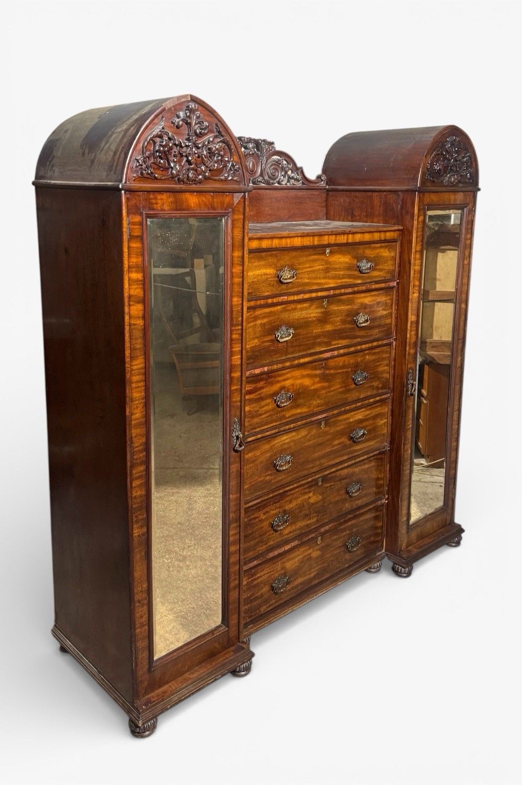 photo vinterior Antique Flemish Mahogany Wardrobe  Combination Wardrobe Dome Top Victortian
