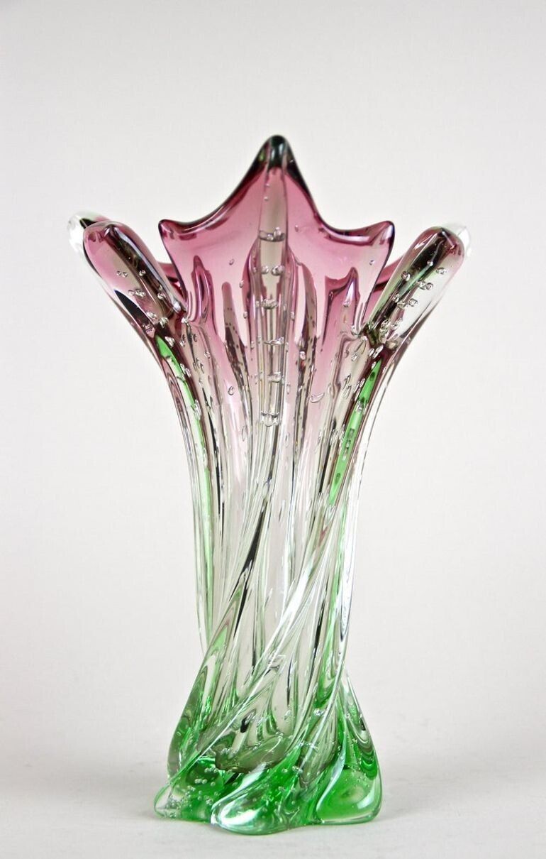 20th Century Sommerso Murano Glass Vase   Pink/ Green, Italy, Circa 1960/70 photo furniture