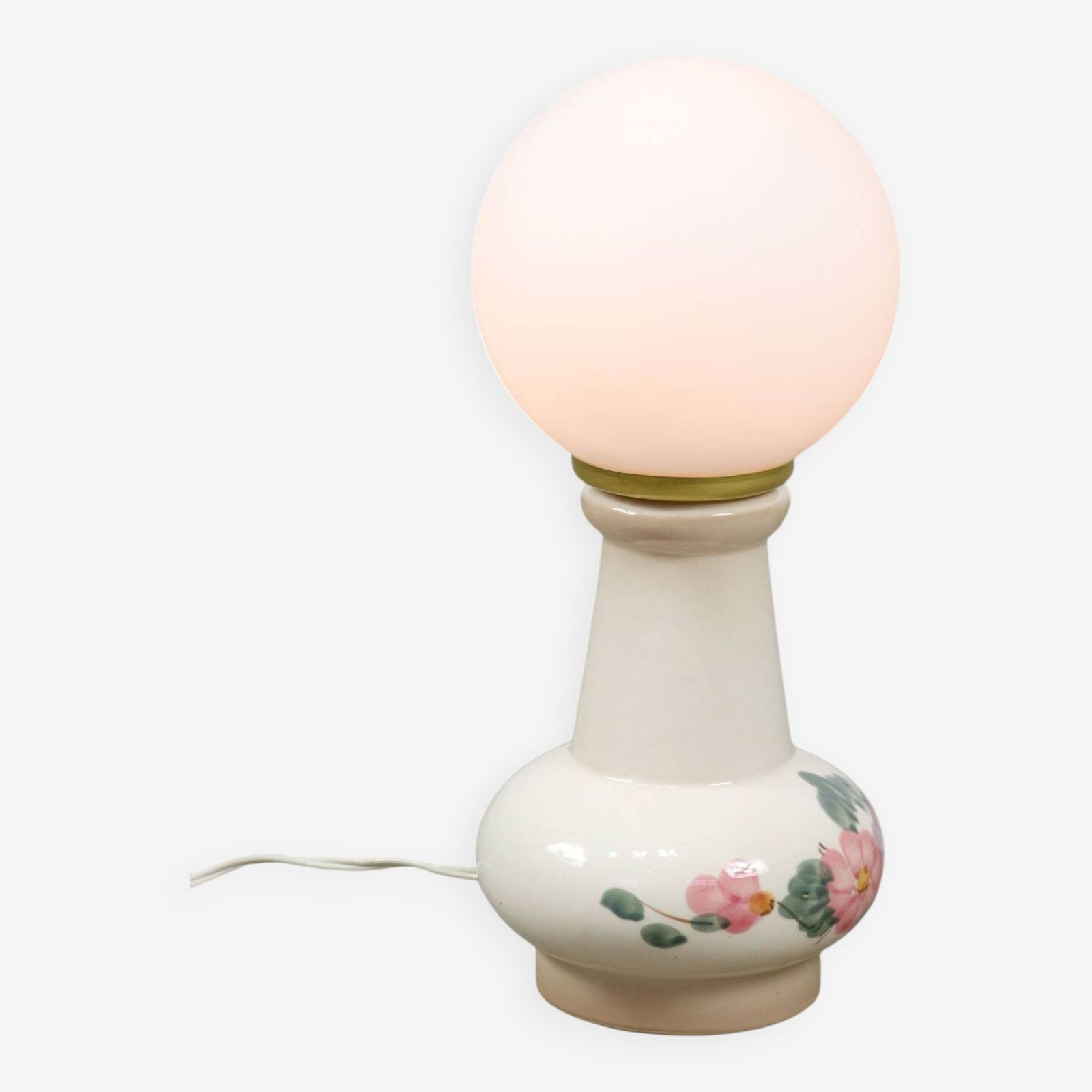 Mid Century Italian Floral Table Lamp In Ceramic And Opaline Glass