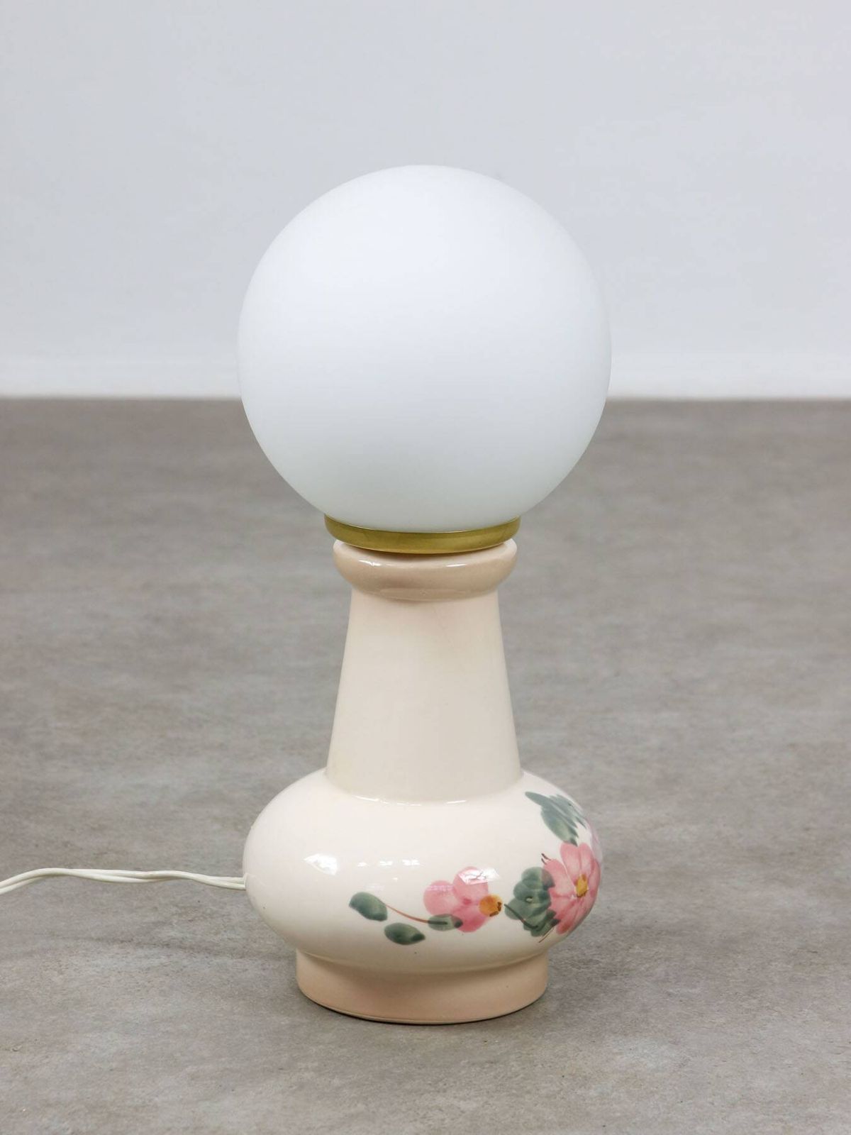 Lighting Mid Century Italian Floral Table Lamp In Ceramic And Opaline Glass photo