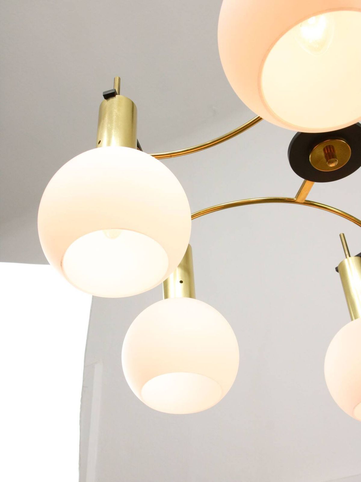 Mid Century Modern Italian Brass And Opaline Chandelier photo 754.0
