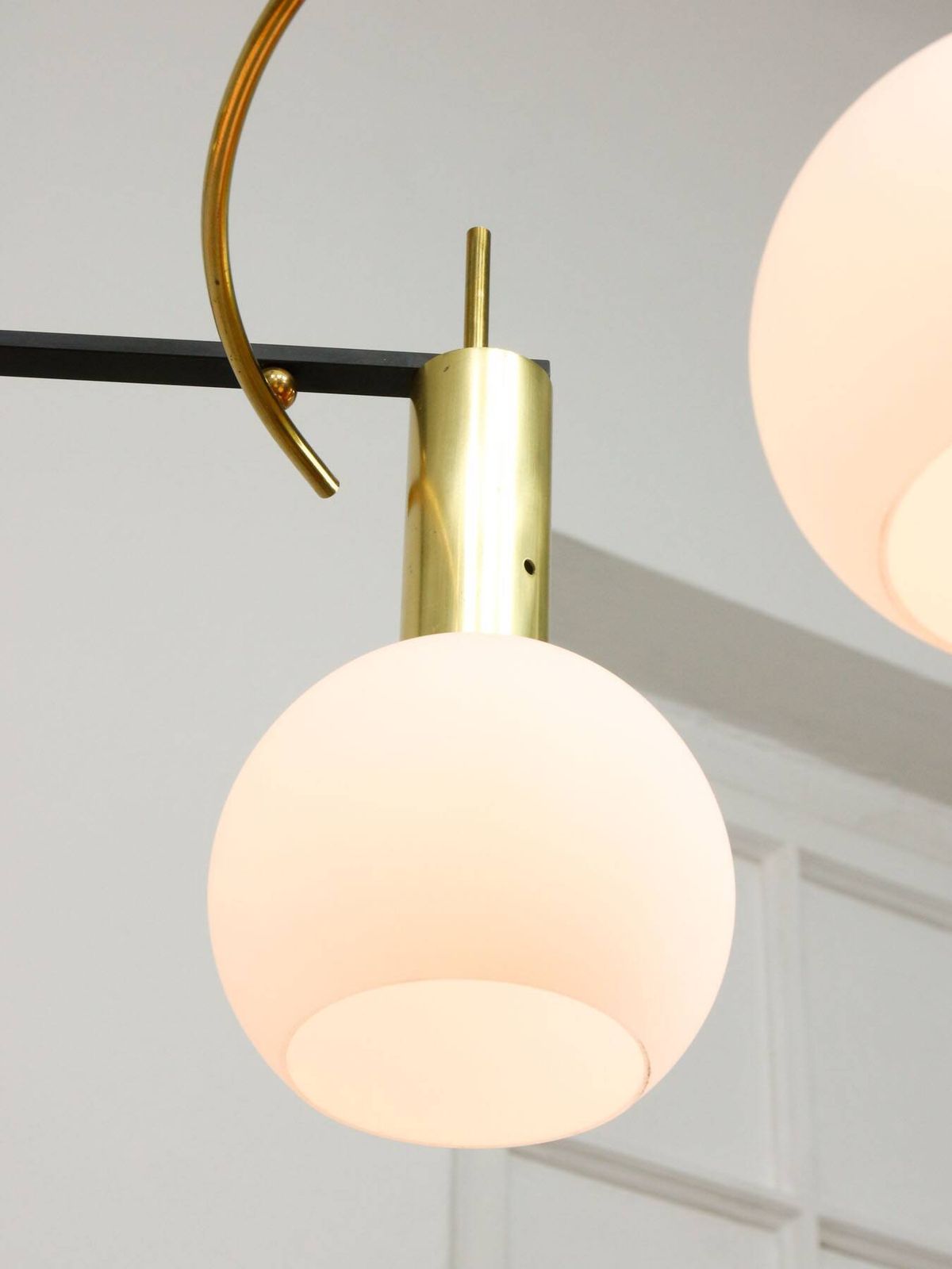 photo furniture Mid Century Modern Italian Brass And Opaline Chandelier