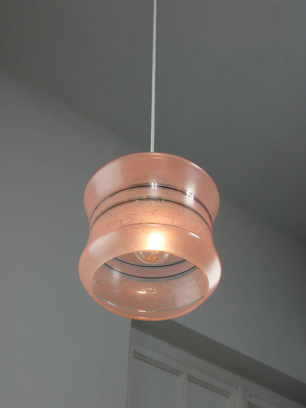 photo buy Vintage Italian Pendant Lamp In Chrome And Pink Glass