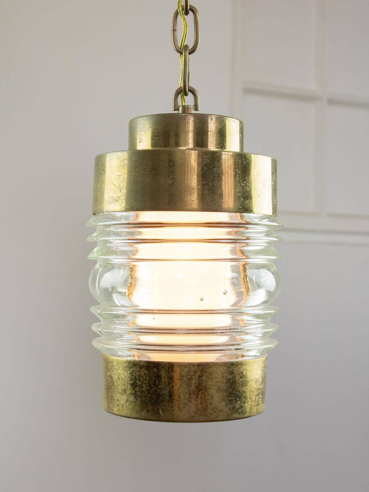Vintage Italian Brass And Glass Lantern Pendant Light, 1960s photo buy