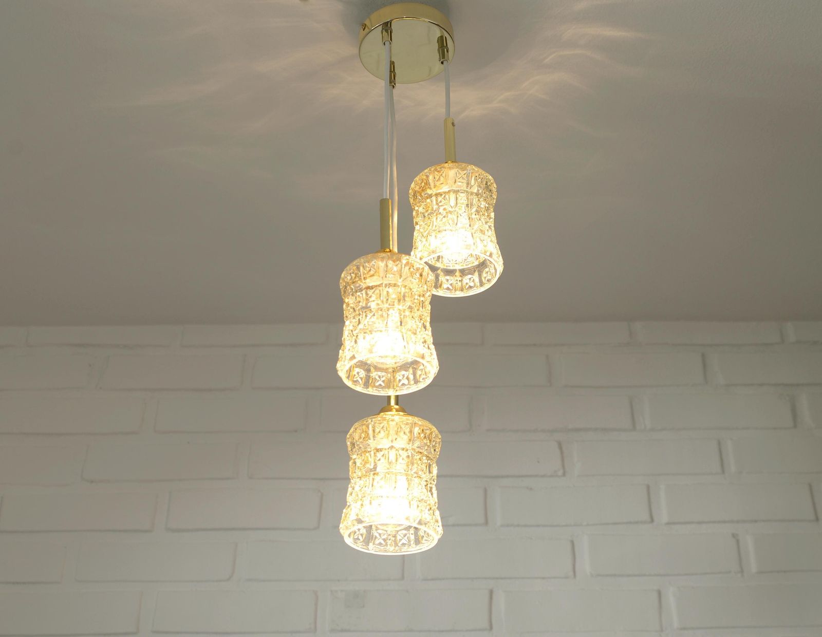Vintage Hand Blown Glass Pendant Lamp: Mid Century Modern Cascade Light
