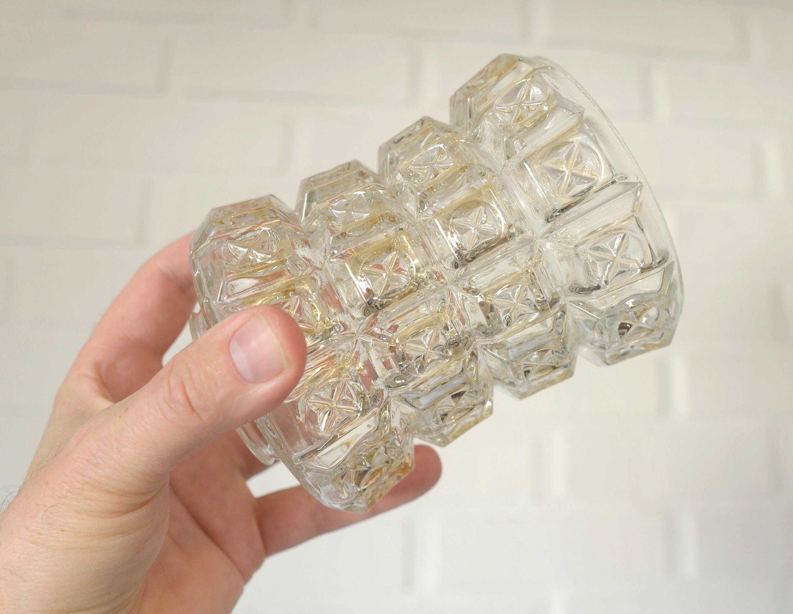 photo vinterior Vintage Hand Blown Glass Pendant Lamp: Mid Century Modern Cascade Light