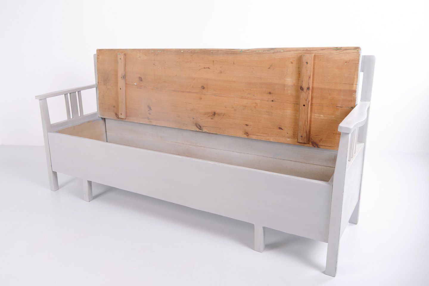 Swedish Beater Bench   Grey Painted   Antique   Painted Pine   Year 1860s photo vintage