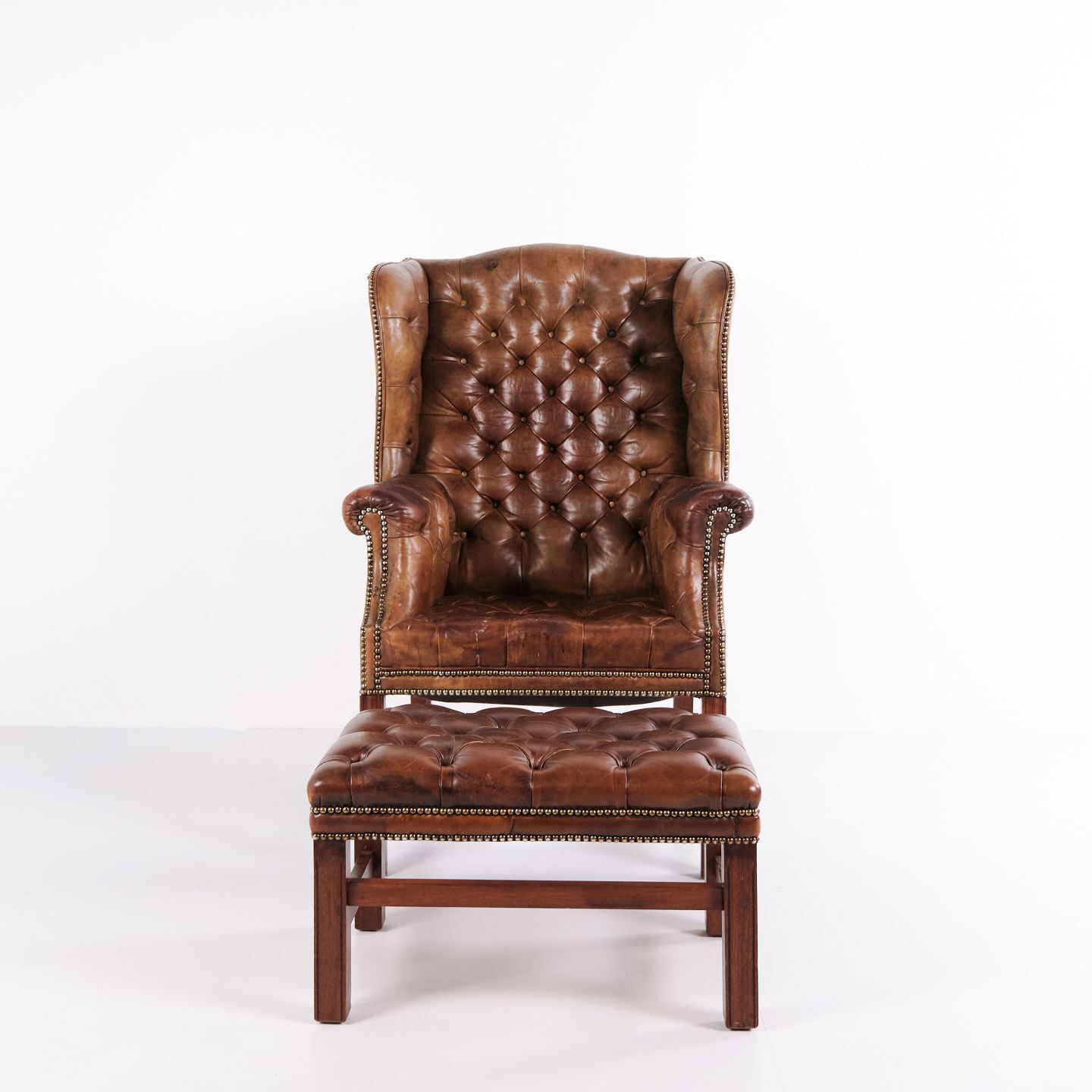 Wingback Armchair – Brown Original Leather  – George III Style – Circa 1910