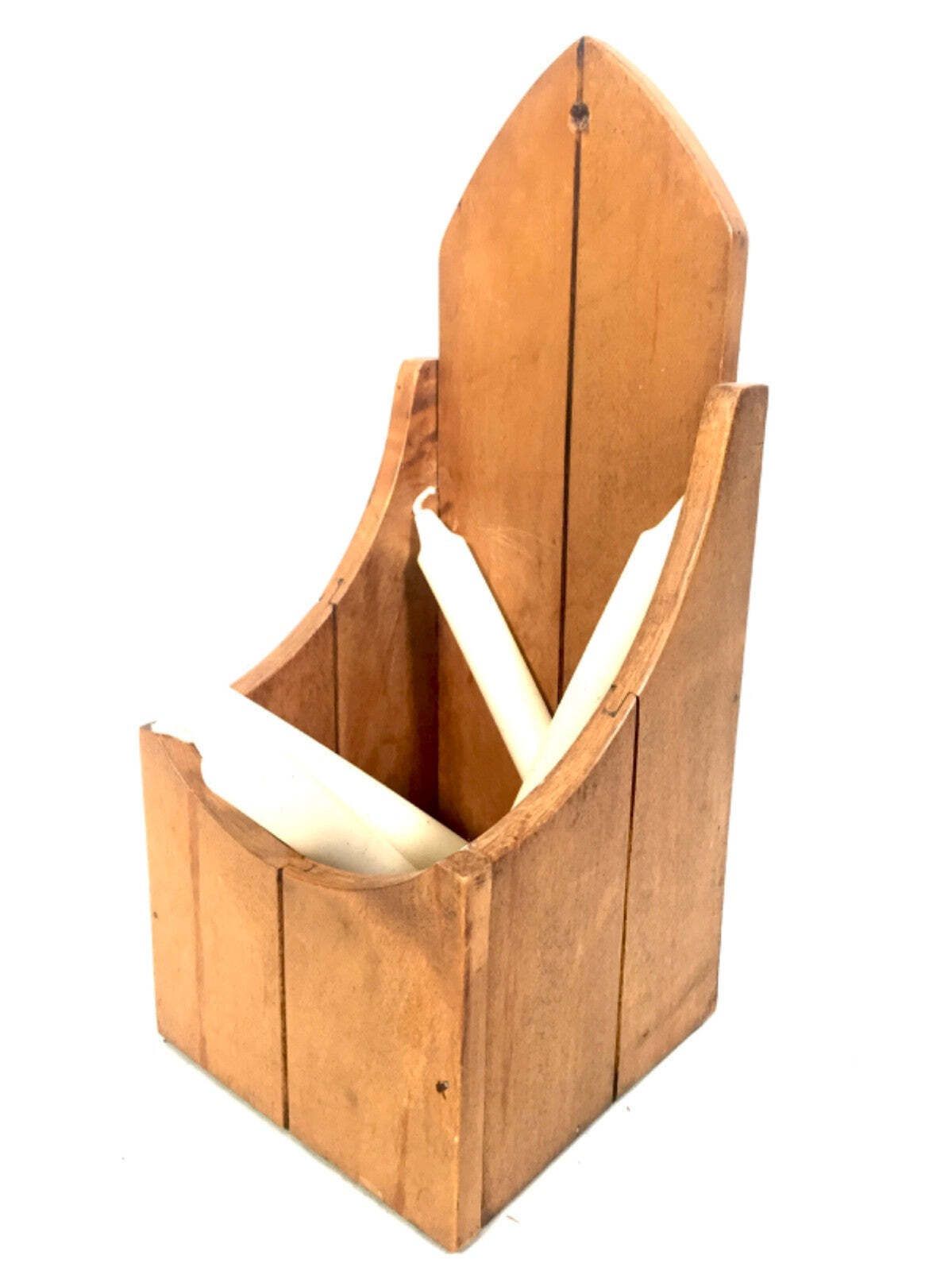 Antique Wooden Wall Hanging Pine Candle Box Church Used C.1900