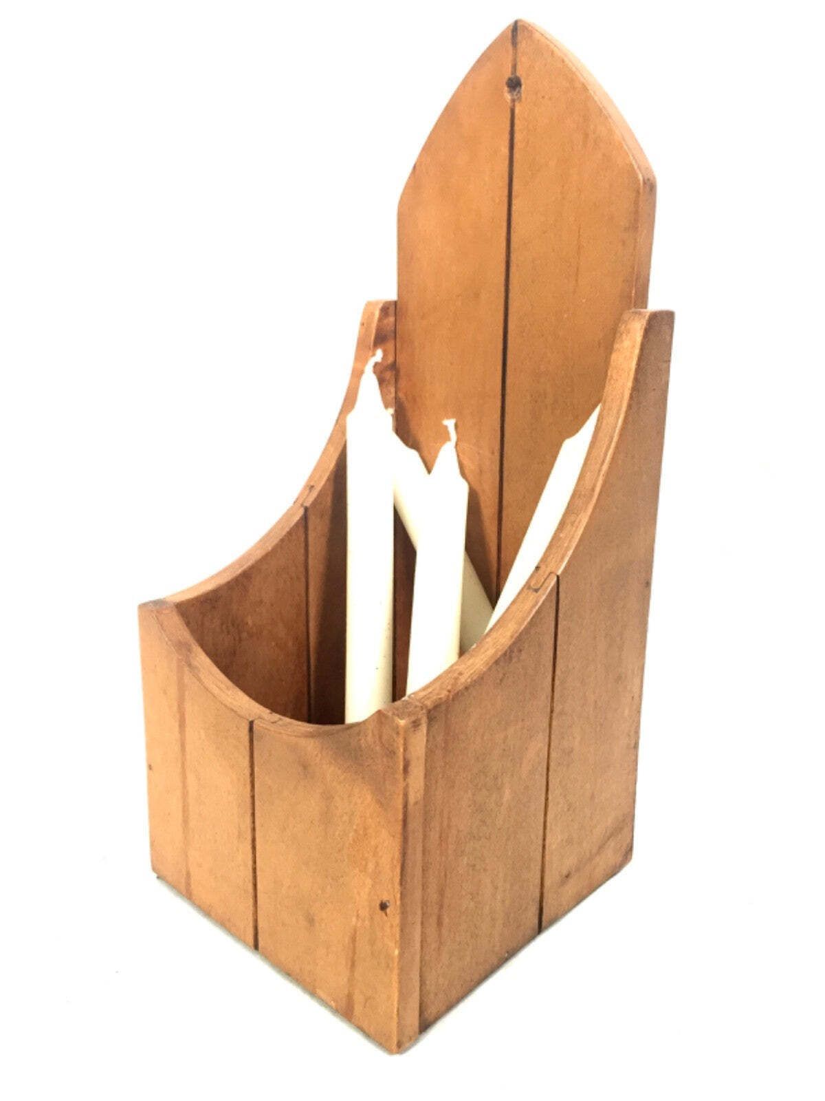 Antique Wooden Wall Hanging Pine Candle Box Church Used C.1900 photo for sale