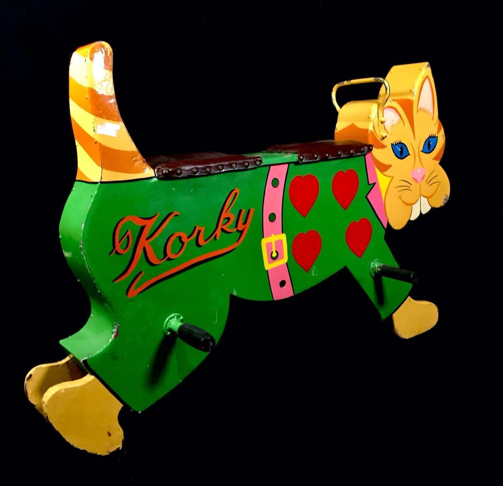 Vintage Hand Painted Salvaged Fairground Carousel Animal Cat Figure Ride C.1960 photo for sale