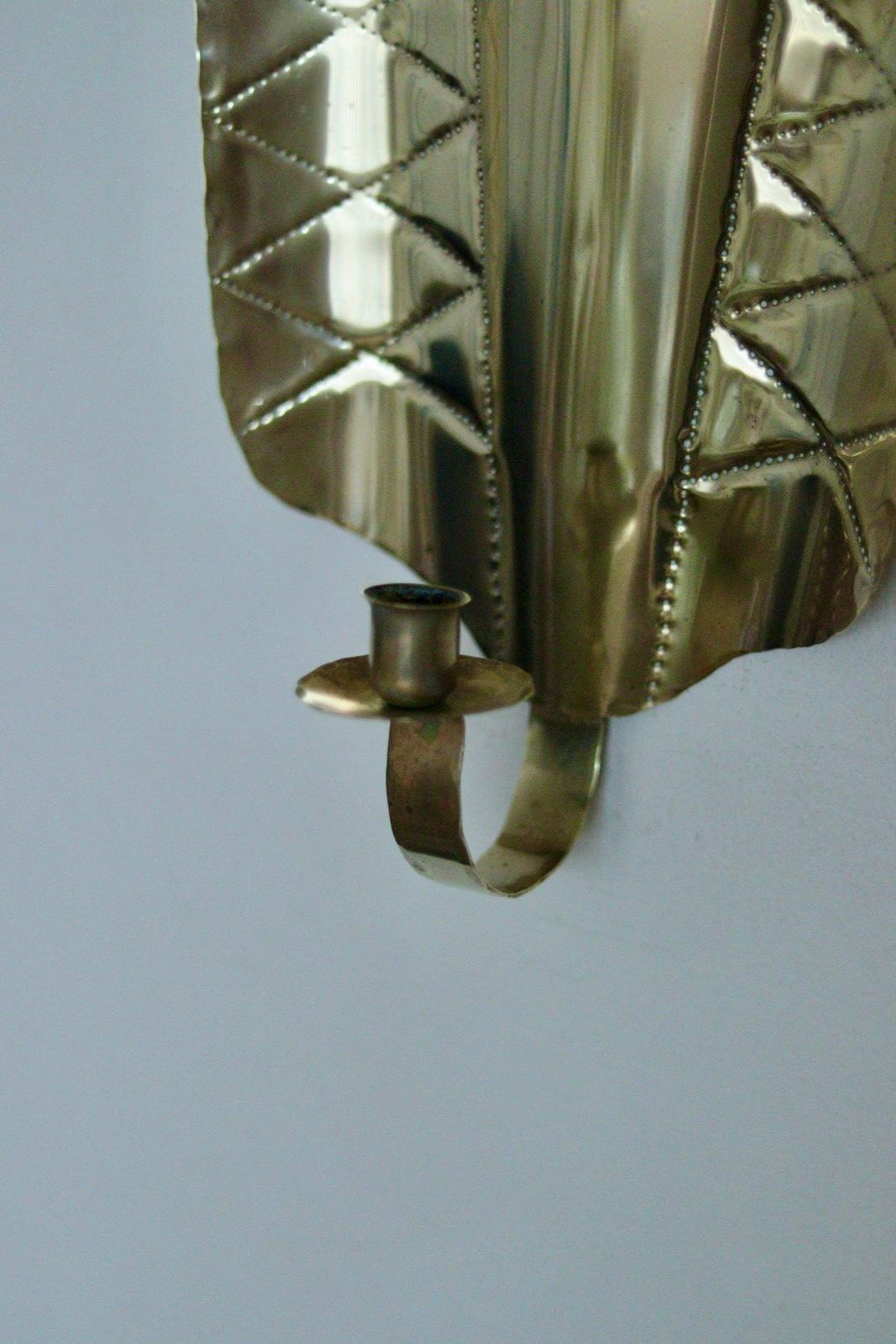 photo for sale Pair Of Mid Century Swedish Brass Shield Shape Sconces