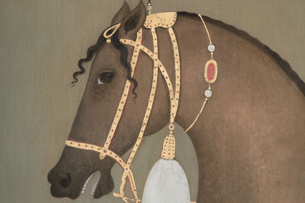 Painted Canvas Depicting An Indian Horse In Profile. Contemporary Work. photo vinterior