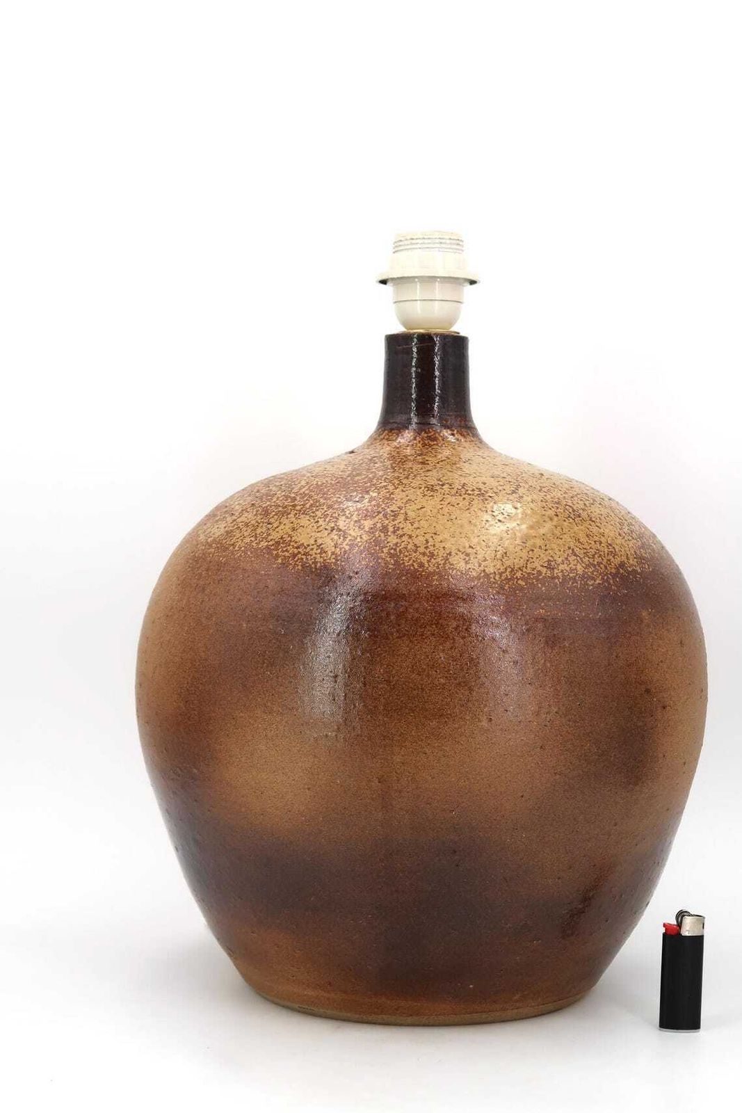 Huge French Ceramic Table Lamp Brown And Beige 1970s / Stoneware Modernist Mid Century Modern Ceramic Made In France French photo for sale