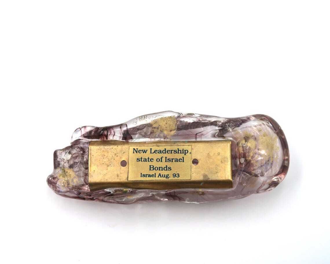 Gesigneerde Glazen Mezuzah, New Leadership State Of Israel Bonds, Jaren 1990, Jeruzalem, Judaica photo 174.0