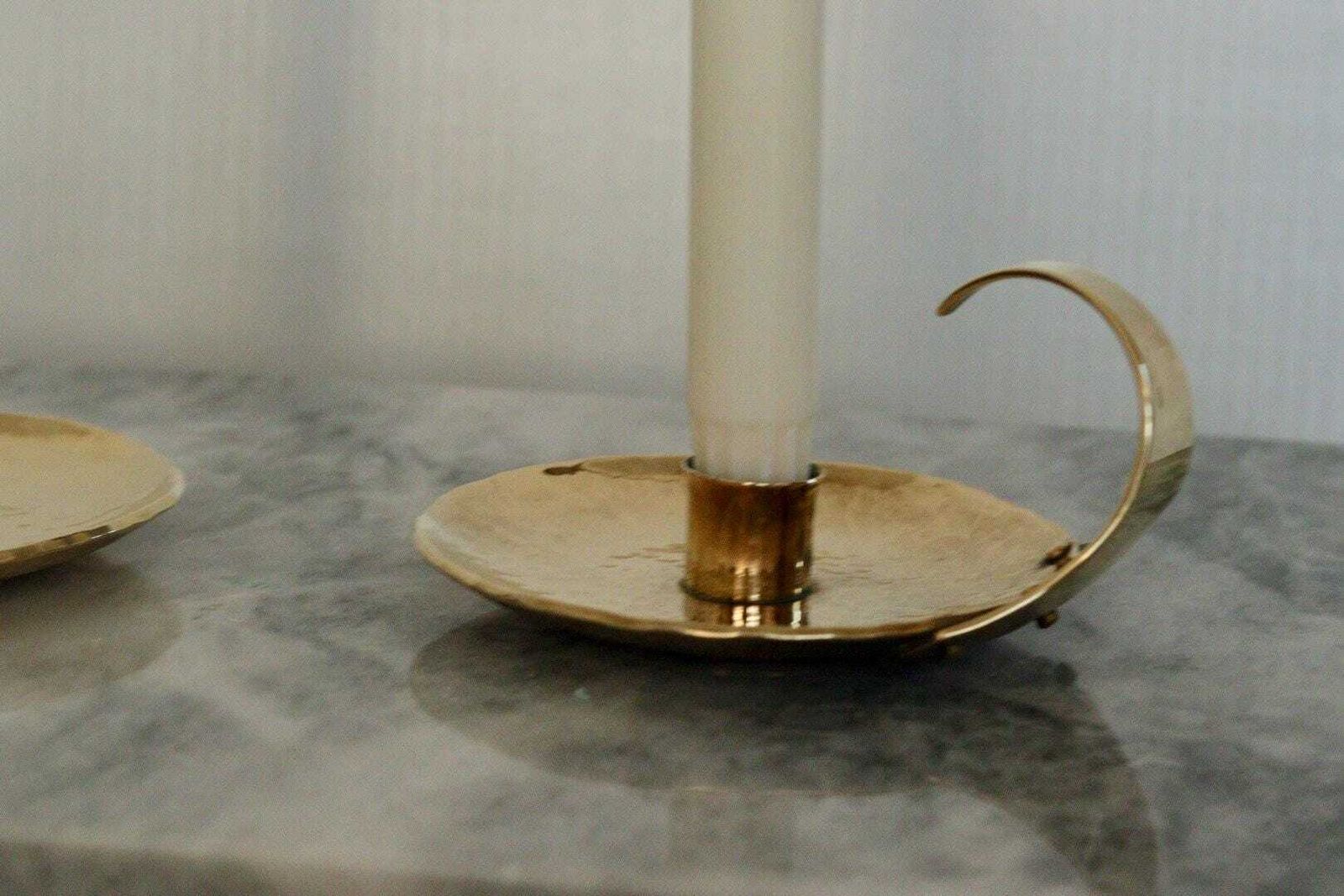 photo for sale Pair Of Swedish Mid Century Candlestick Holder By Skutuna