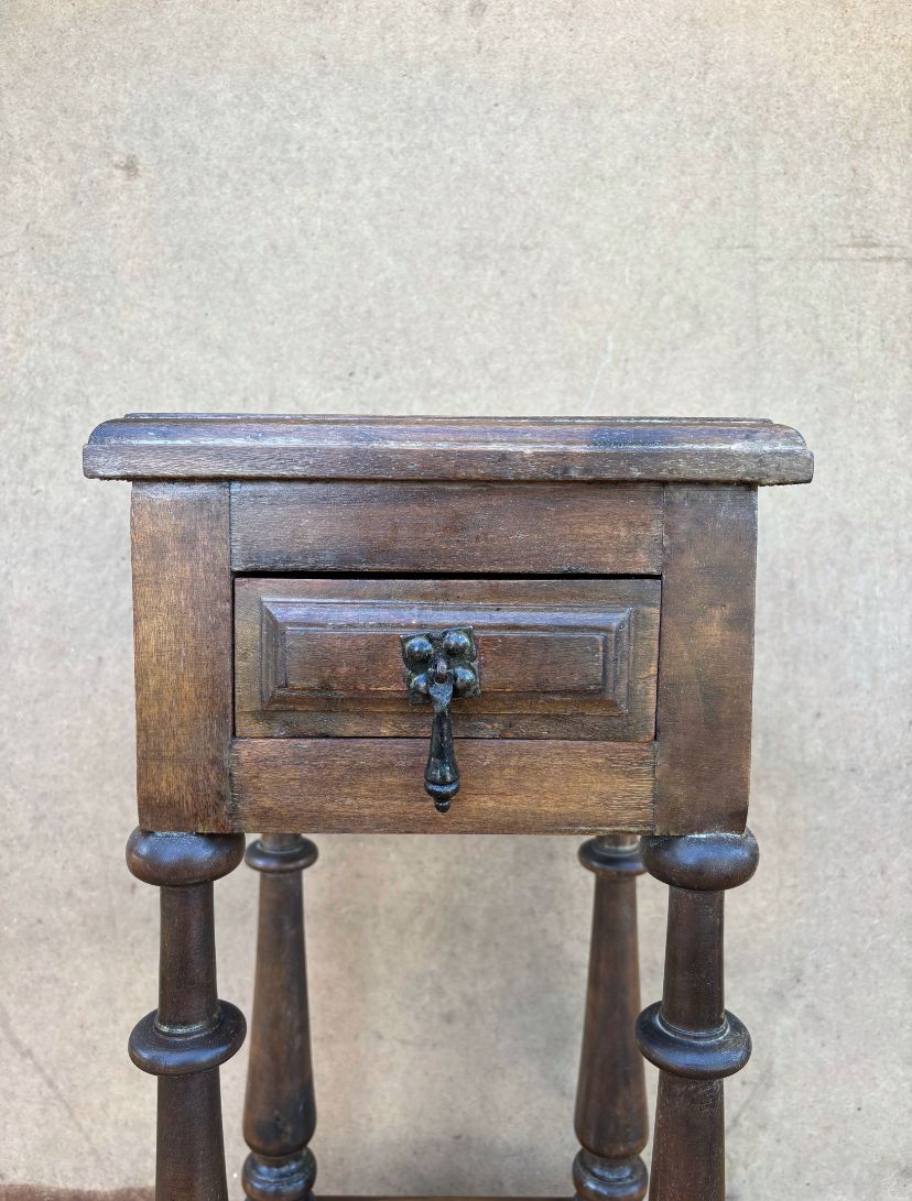 Pair Of Spanish Baroque Revival Oak Pedestal Side Tables With Drawers, Circa 1920 photo furniture
