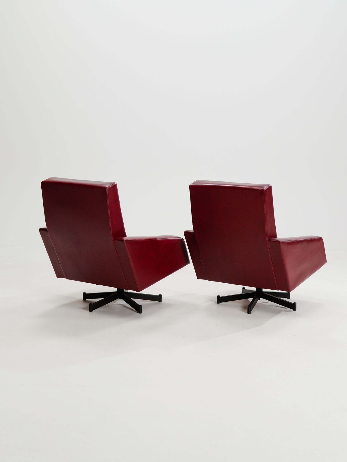 Pair Of Vintage Lounge Armchairs Red Skai Rockabilly Chairs, 50s photo for sale