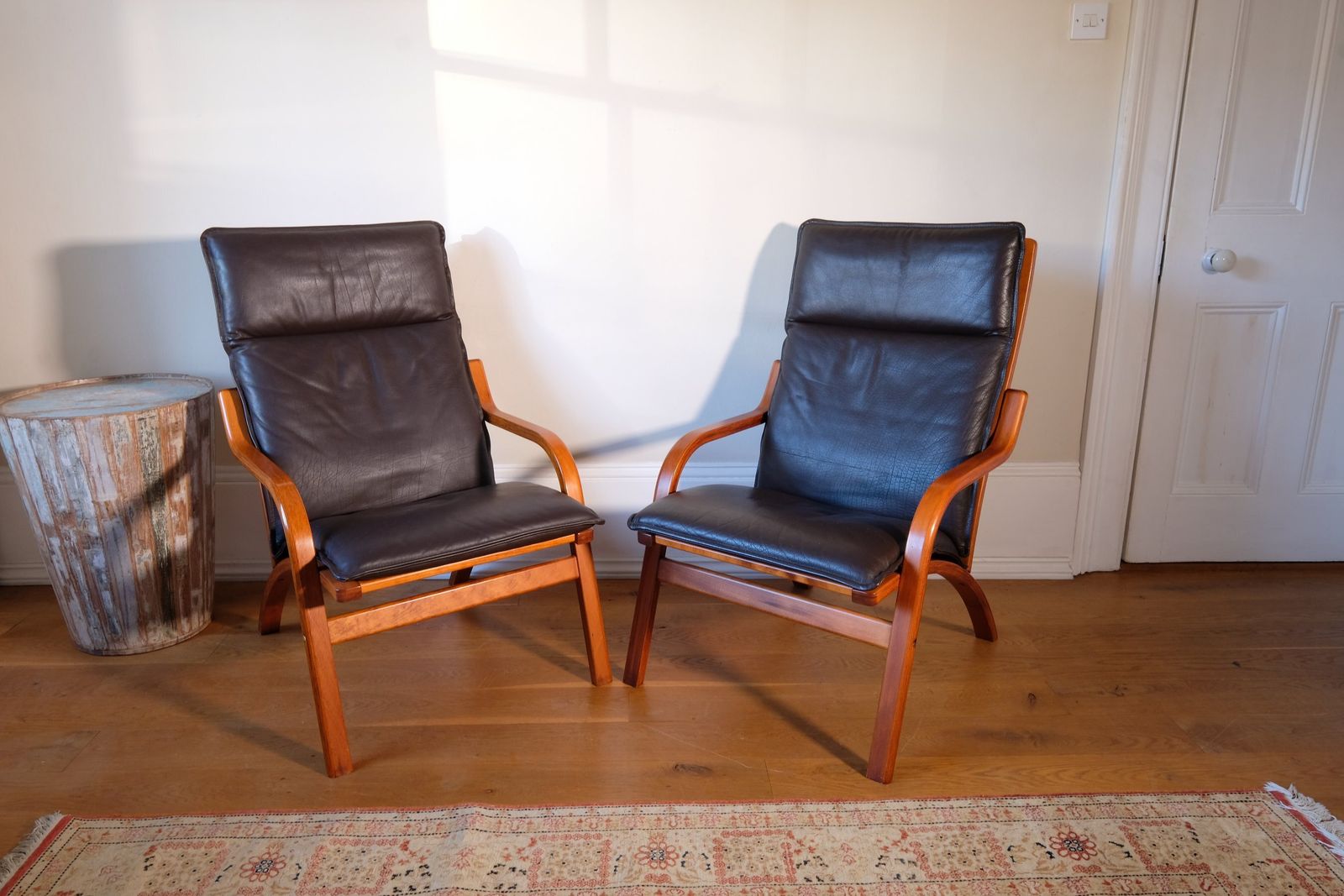 photo furniture Pair Of Vintage Danish Stouby Bentwood Leather Lounge Chairs