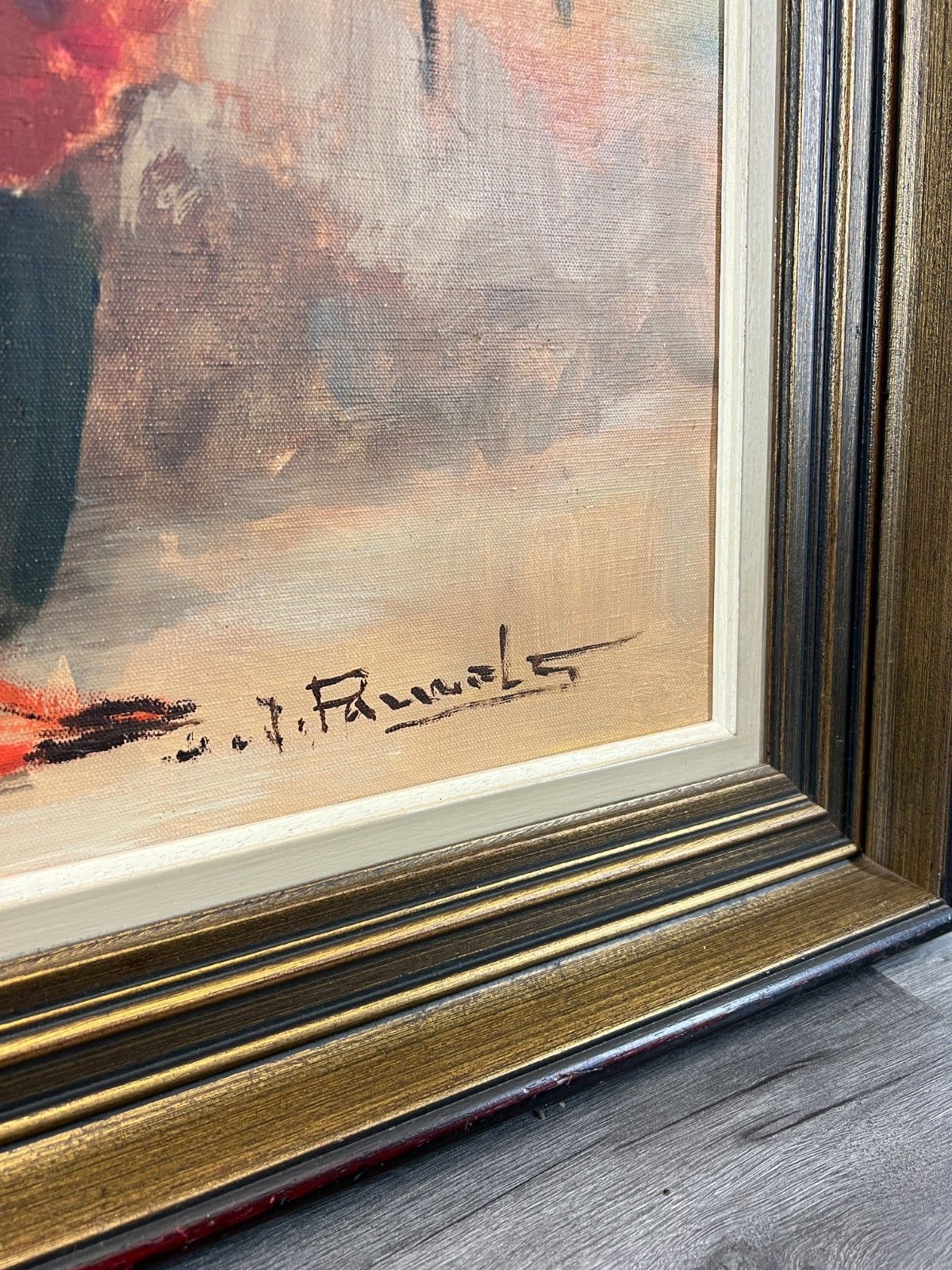 photo furniture Vintage French Painting Floral Still Life Framed Artwork Signed Lot 4630