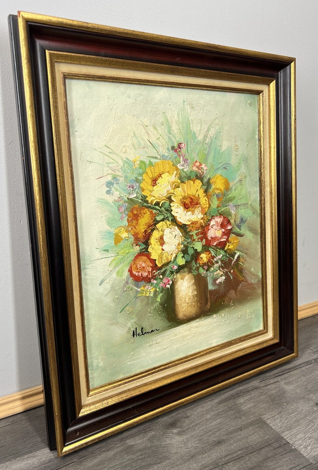 Vintage French Oil Painting Floral Still Life Framed Artwork Signed Lot 4632 photo furniture