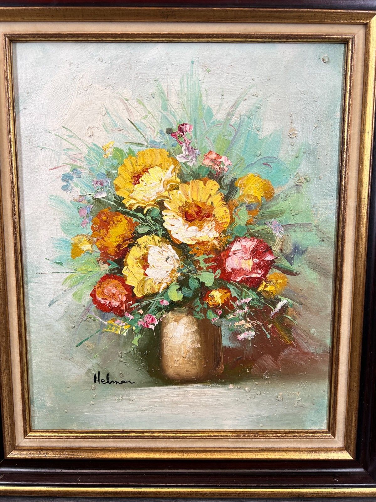 Vintage French Oil Painting Floral Still Life Framed Artwork Signed Lot 4632 photo Art