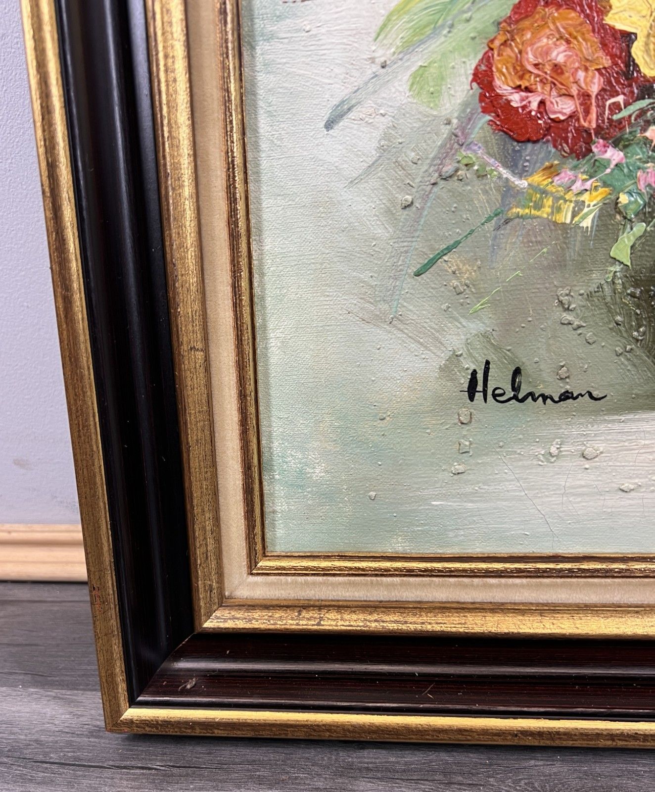 Vintage French Oil Painting Floral Still Life Framed Artwork Signed Lot 4632 photo vinterior