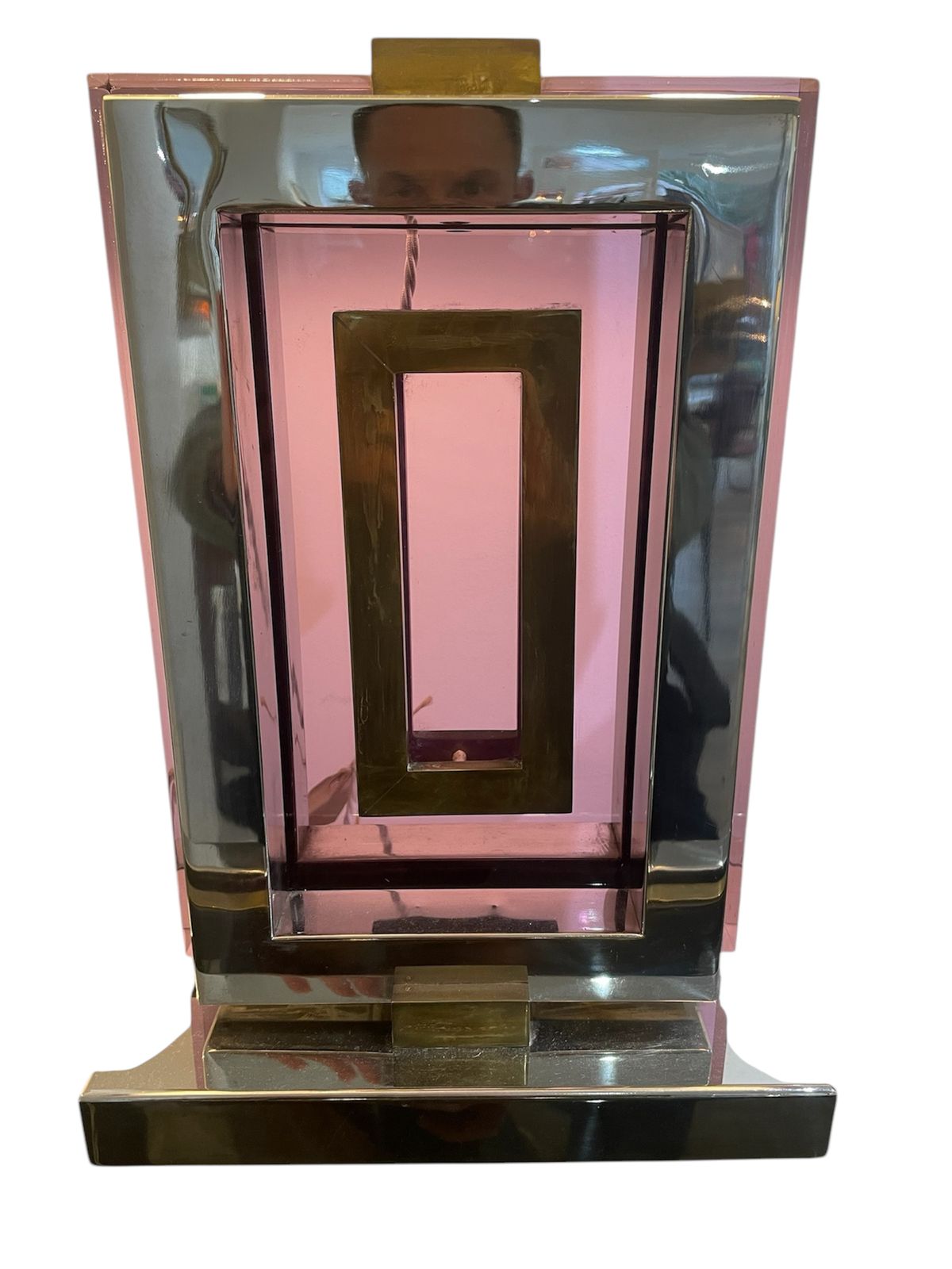 Superb Lamp, Signed By Romeo Rega, Italy C 1970. Perspex Brass And Chrome With Original Shade photo furniture