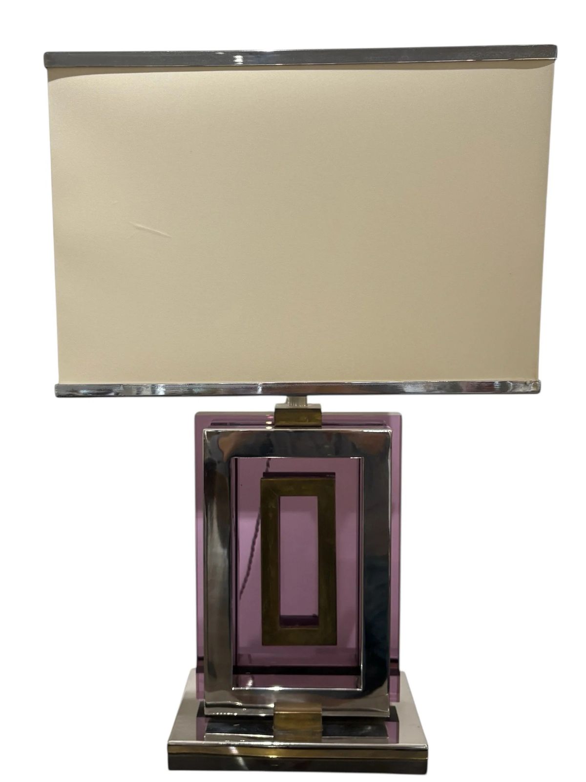 Superb Lamp, Signed By Romeo Rega, Italy C 1970. Perspex Brass And Chrome With Original Shade photo Lighting