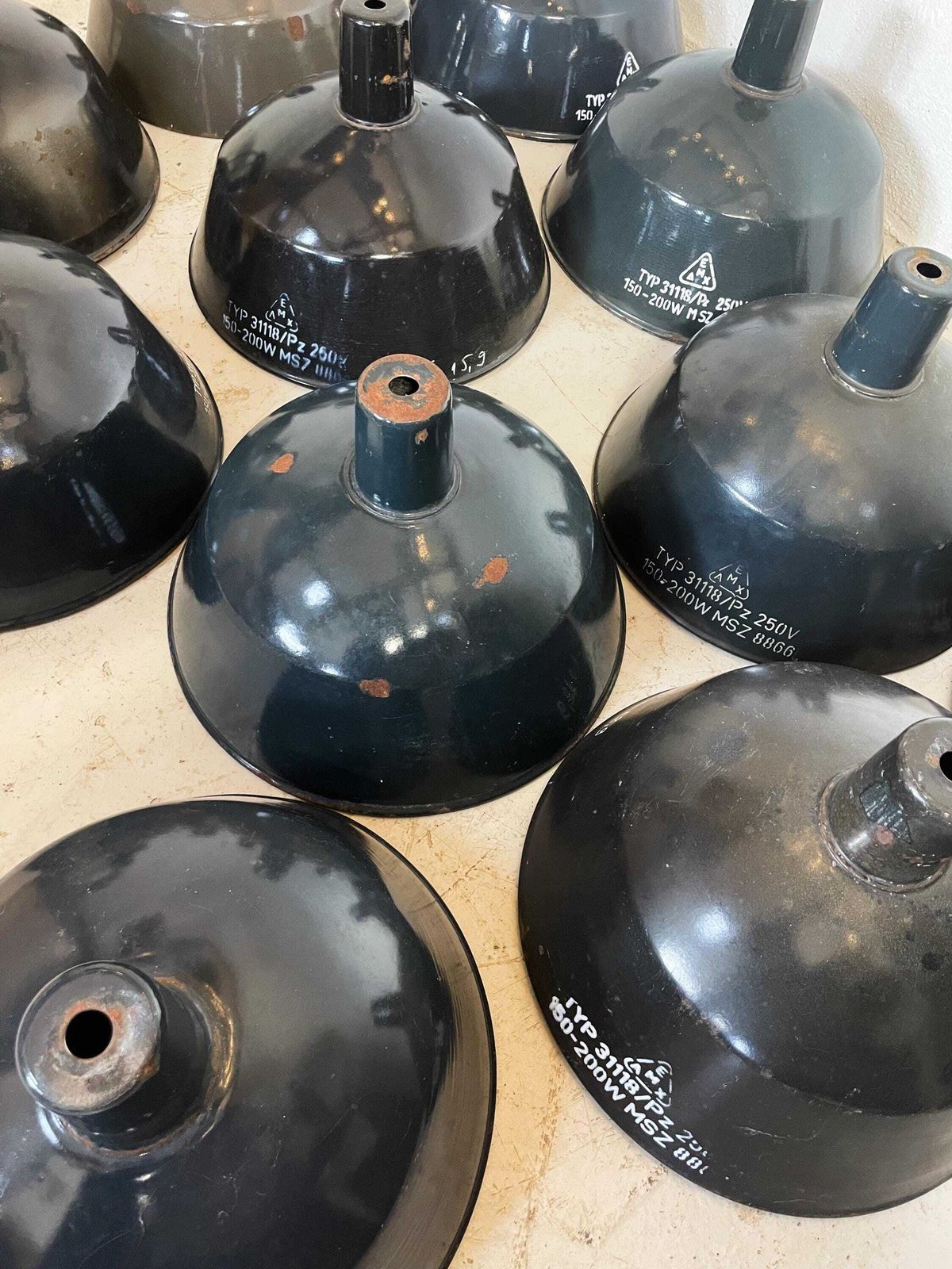 Industrial Enamel Light Pendants photo for sale