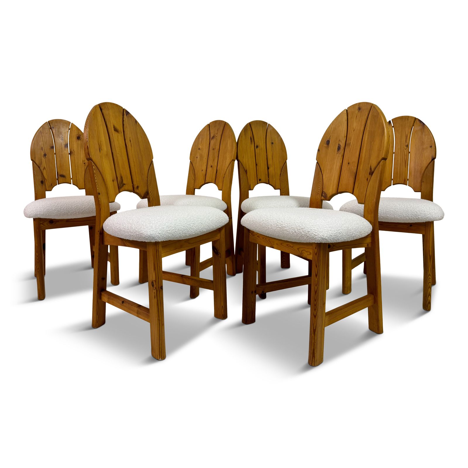 photo furniture Set Of Six Pine And Boucle Scandianavian Dining Chairs