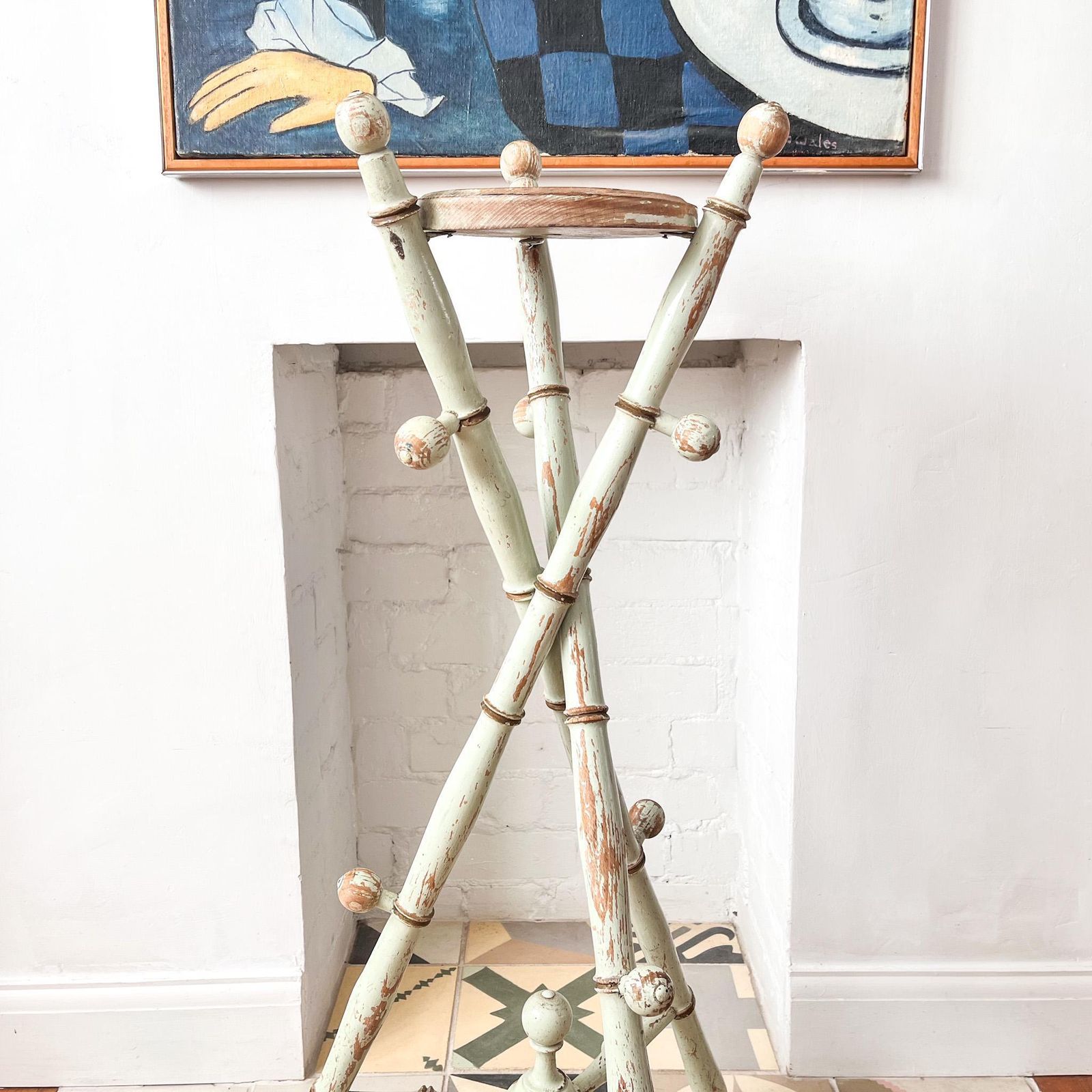 French Antique Painted Faux Bamboo Plant Stand photo for sale