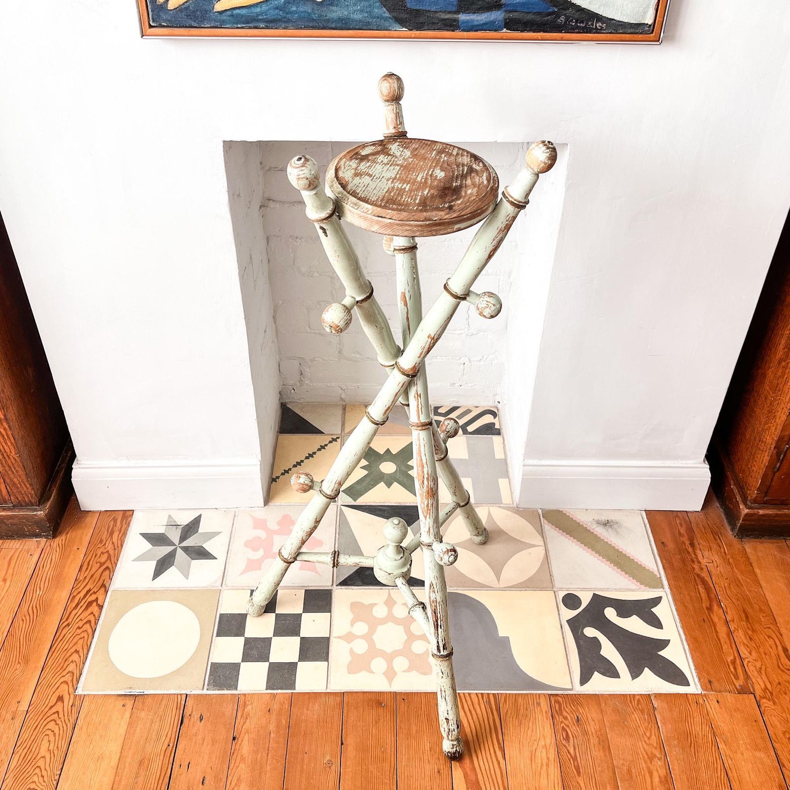 French Antique Painted Faux Bamboo Plant Stand photo Home Decor