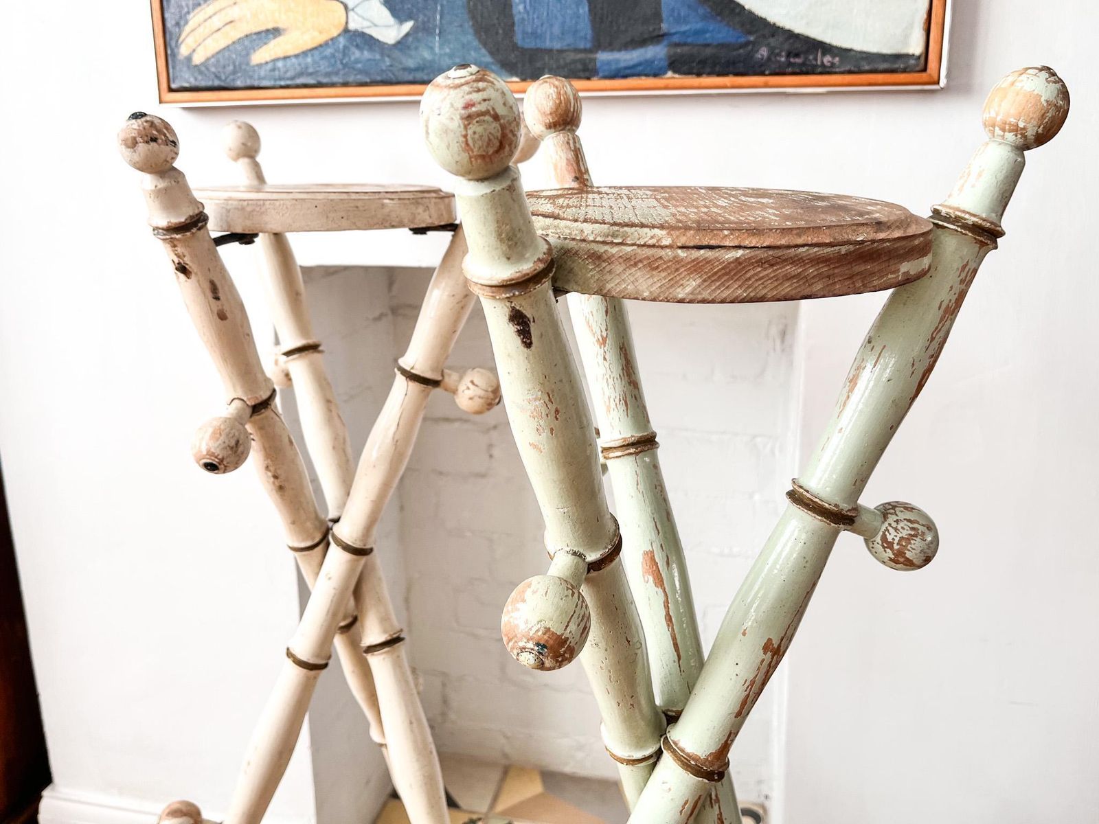 French Antique Painted Faux Bamboo Plant Stand photo vinterior