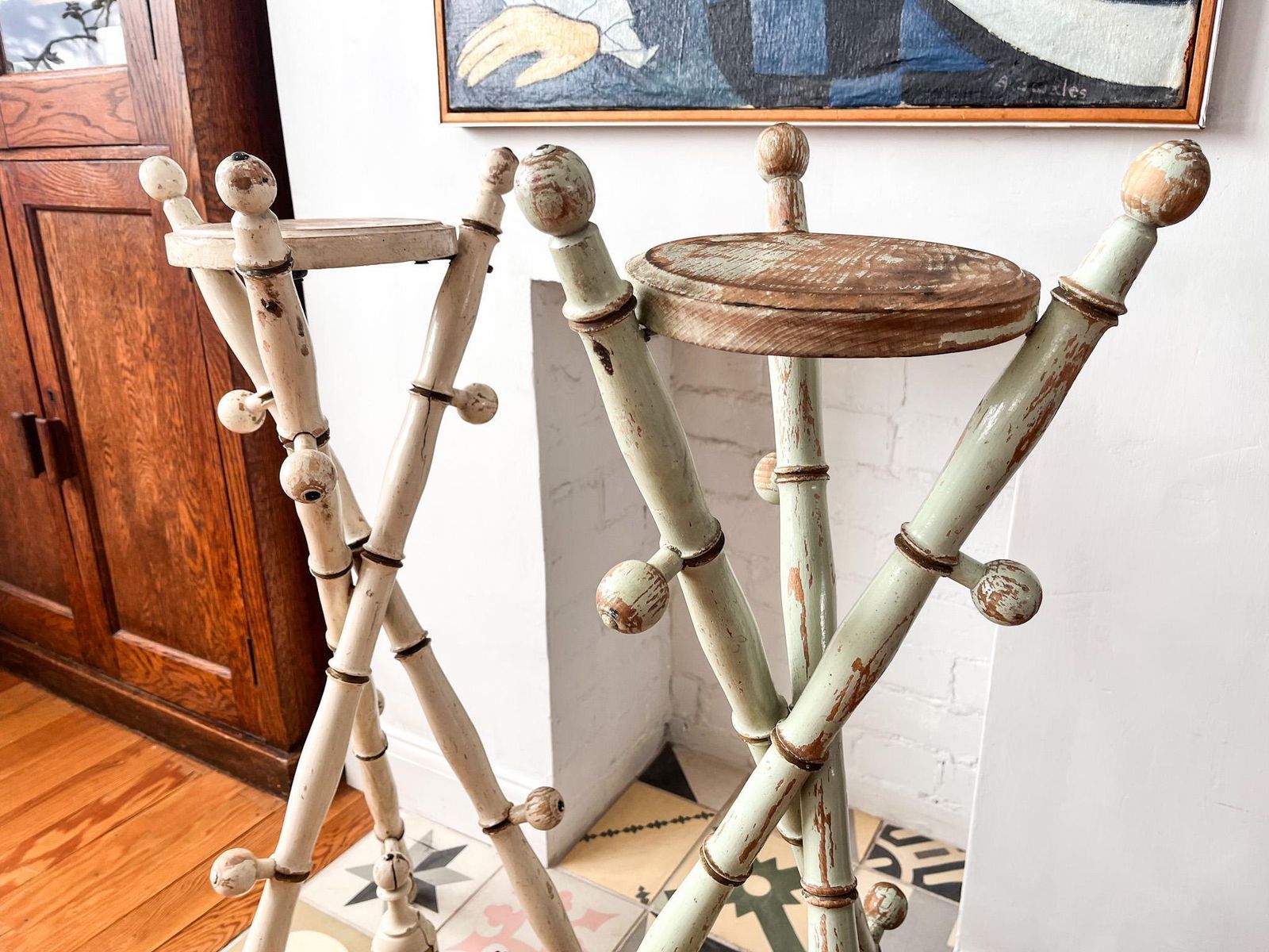 French Antique Painted Faux Bamboo Plant Stand photo buy