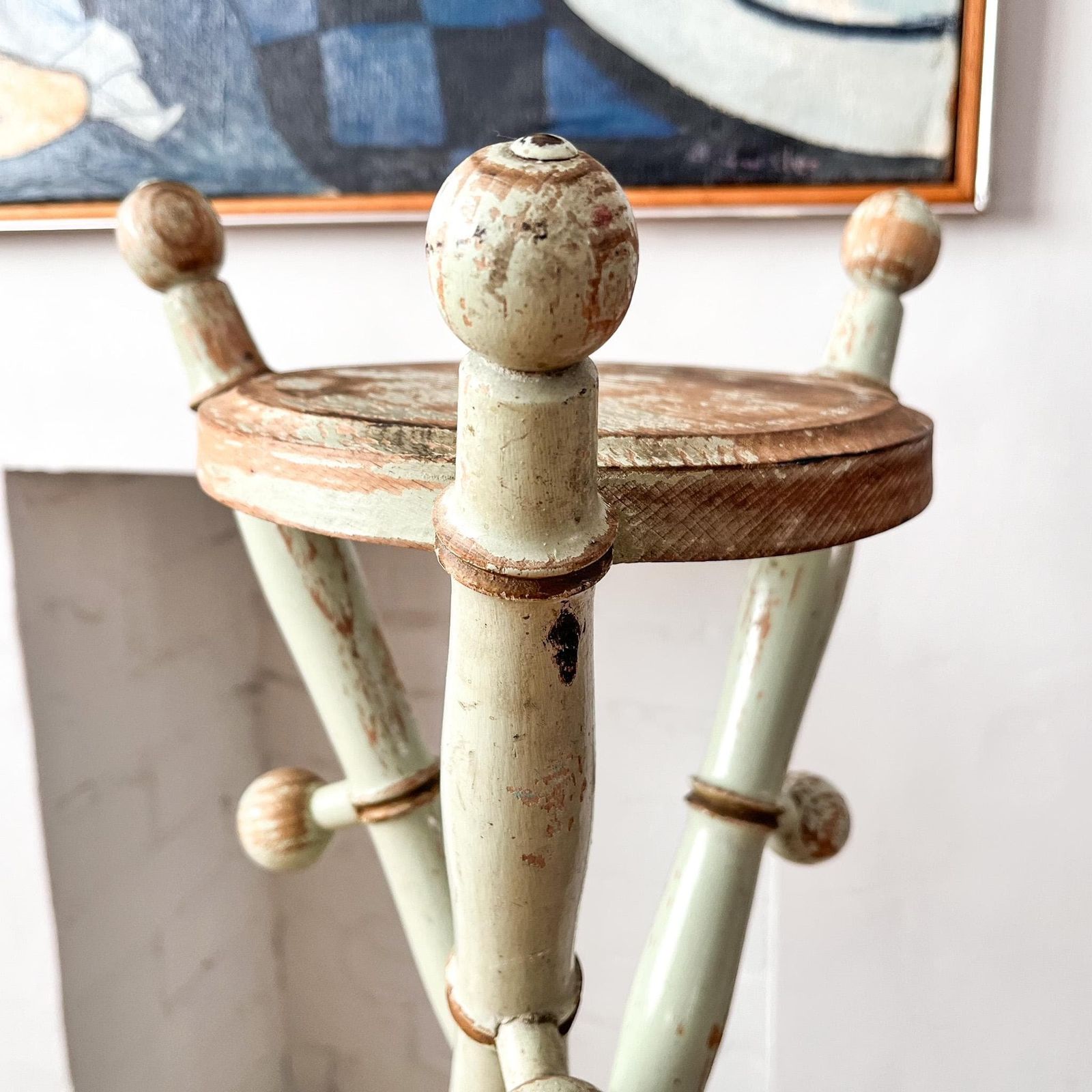French Antique Painted Faux Bamboo Plant Stand photo vintage